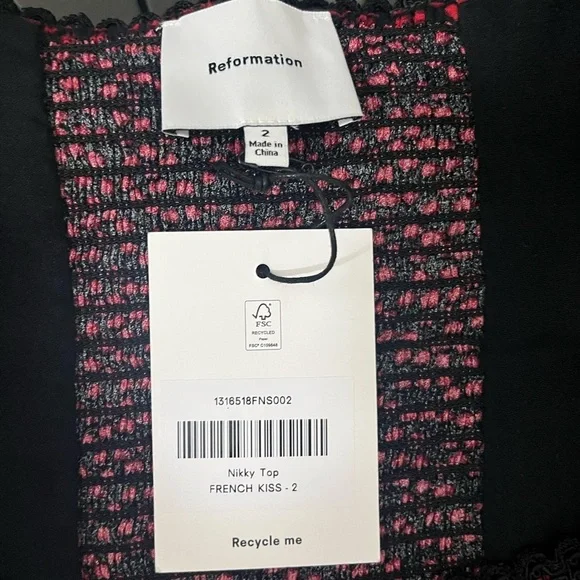 NWT Reformation Nikky Lace Trim Button Long Sleeve Top French Kiss Black Red 2 - Picture 6 of 6